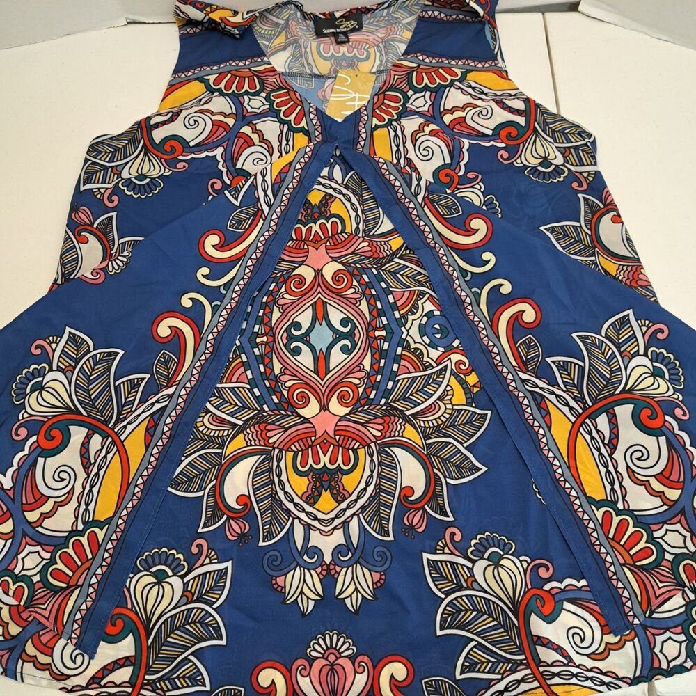 Suzanne Betro Flowing Sleeveless Scarf Print  Women's XL Blouse - Picture 5 of 6